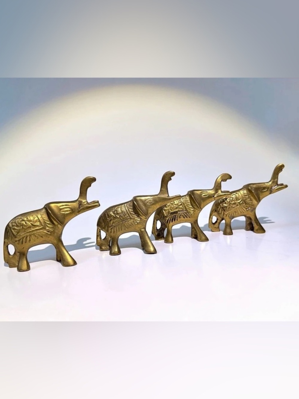 1970s Solid Brass Elephant Figurines – Set of 4